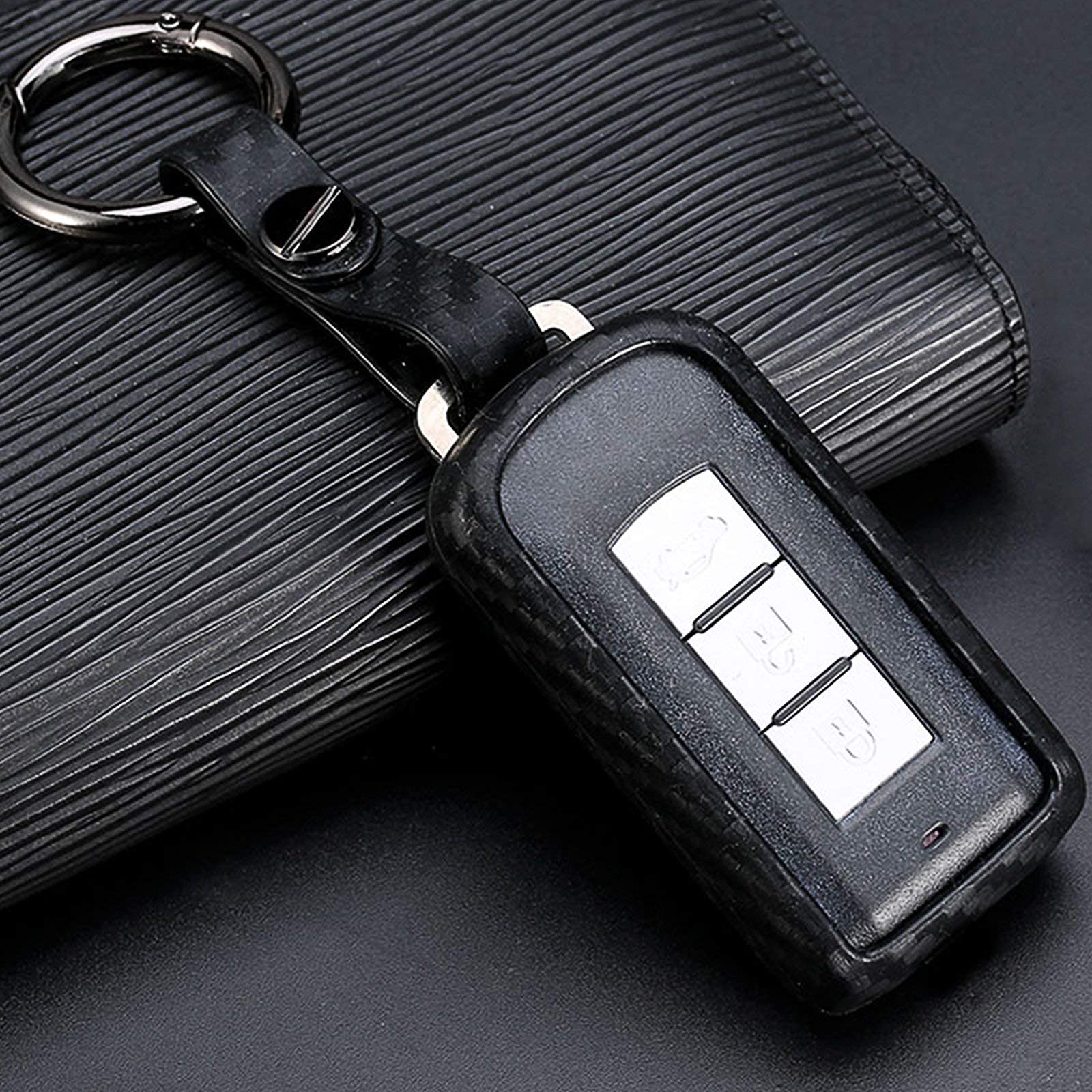 Xotic Tech Carbon Fiber Pattern Soft Silicone Key Fob Cover Compatible with Mitsubishi Lancer Evolution