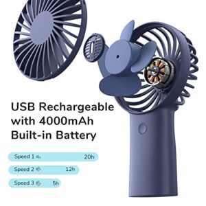 JISULIFE Handheld Portable [20H Max Cooling Time] Mini Hand Fan, 4000mAh USB Rechargeable Personal Fan, Battery Operated Small Fan with 3 Speeds for Travel/Commute/Makeup/Office-Blue