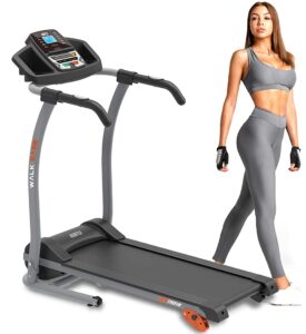 hurtle electric folding treadmill exercise machine - smart compact digital fitness treadmill workout trainer w/bluetooth app sync, manual incline adjustment, for walking, running, gym hurtrd18