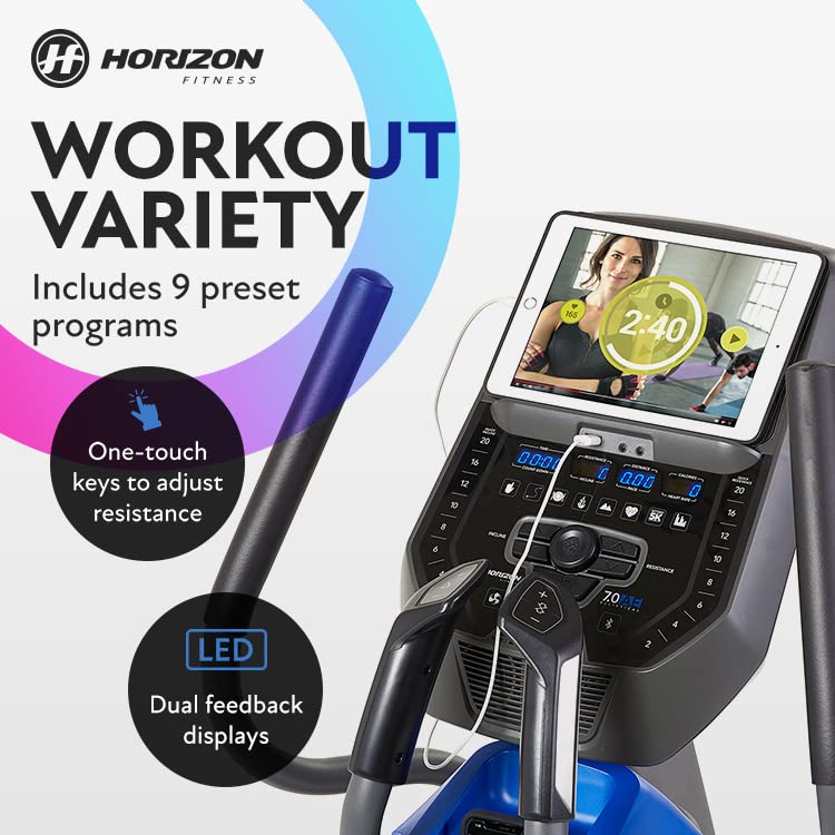 Horizon Fitness 7.0 AE Elliptical Trainer Exercise Machine for Home Workout, Fitness & Cardio, Advanced Cross-Trainer with Bluetooth, Built-in Speakers, 20 Resistance Levels, 325 lb Weight Capacity