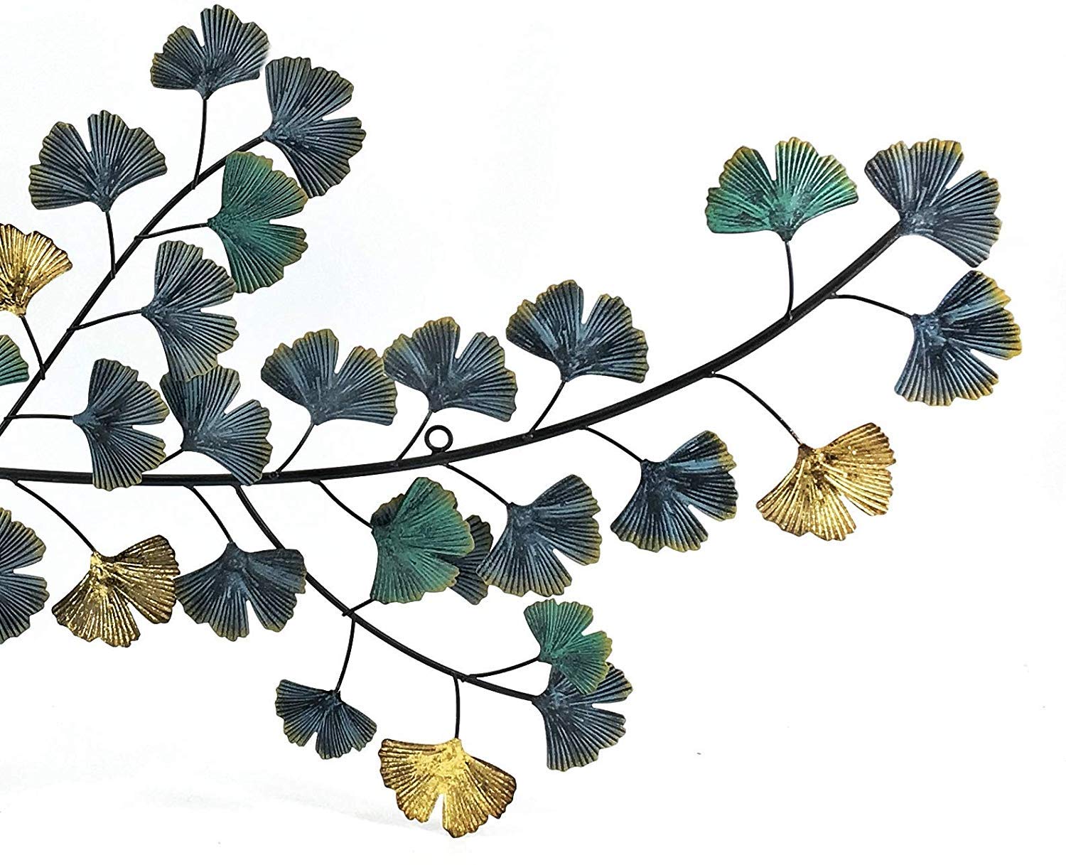 Bellaa 3D Metal Wall Decor Living Room Ginkgo Leaf Japanes Style Flower Golden Blue Teal Abstract Scroll Celtic Wrought Iron Plaque Hanging Boho Home Outdoor Garden Floral Accents Turquoise