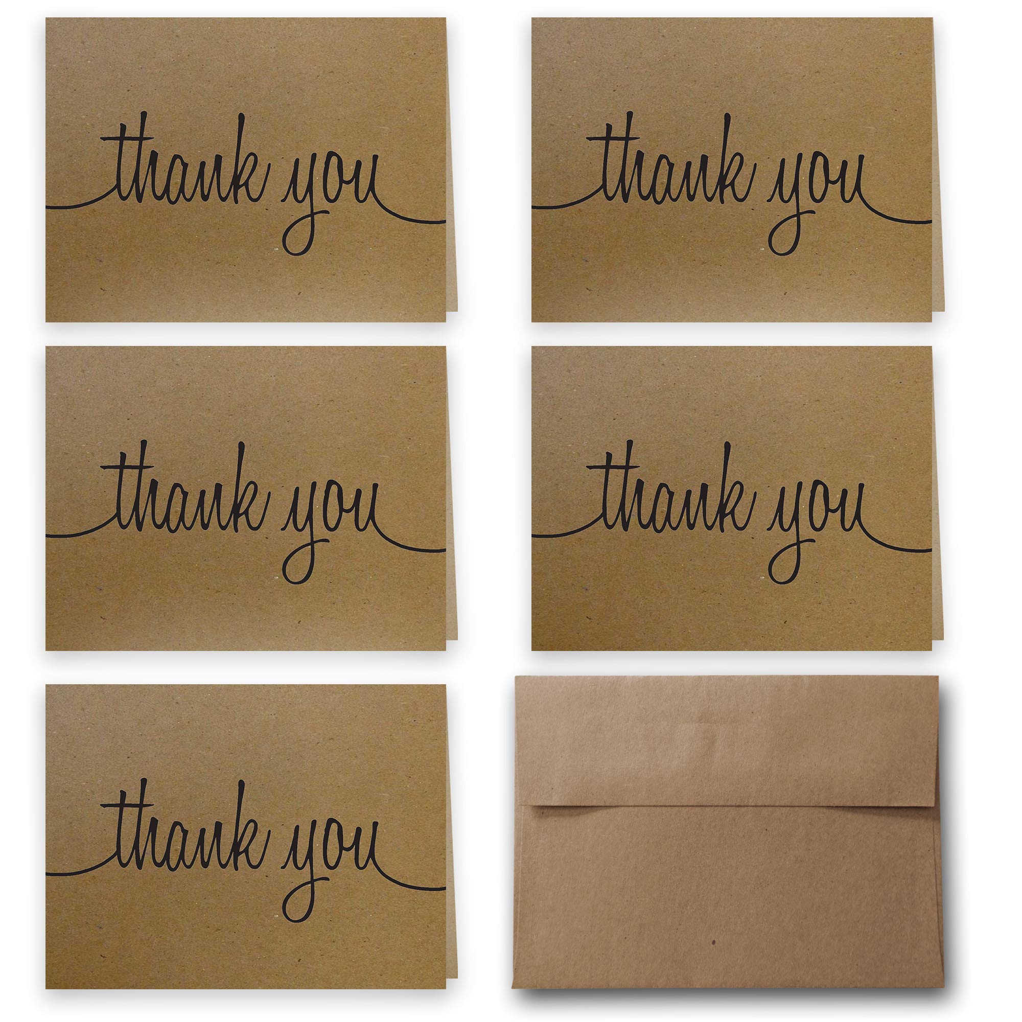 100% Recycled Thank You Cards with Envelopes - Kraft Brown Bag - 40 Pack - Great for Graduations, Baby Showers, Events, Gifts, NoteCards, and More! Made in the U.S.A. (Script Thank You)