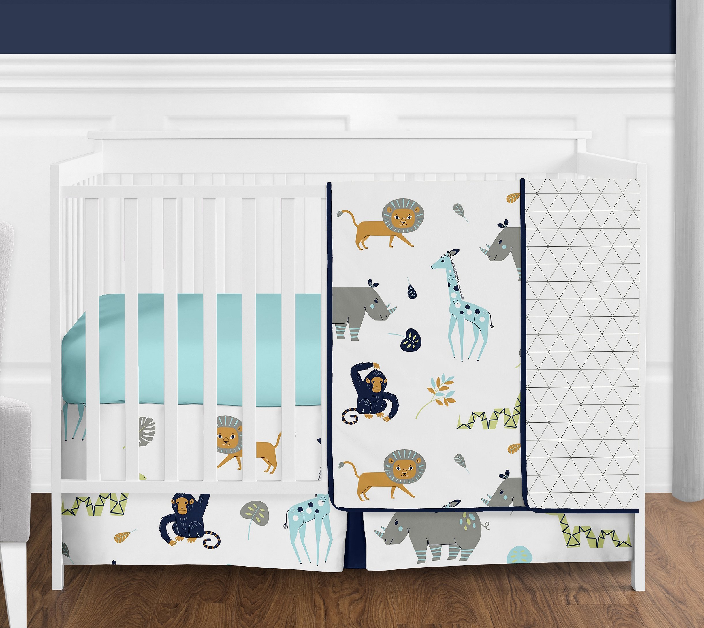 Sweet Jojo Designs Turquoise and Navy Blue Safari Animal Playmat Tummy Time Baby and Infant Play Mat for Mod Jungle Collection