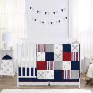 Sweet Jojo Designs Red, White and Blue Playmat Tummy Time Baby and Infant Play Mat for Baseball Patch Sports Collection