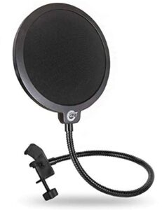 ejt pop filter for mic, microphone isolation shield,6" dual layered pop wind screen with enhanced flexible 360°gooseneck clip stabilization arm pop filter for vocal recording, live broadcasting