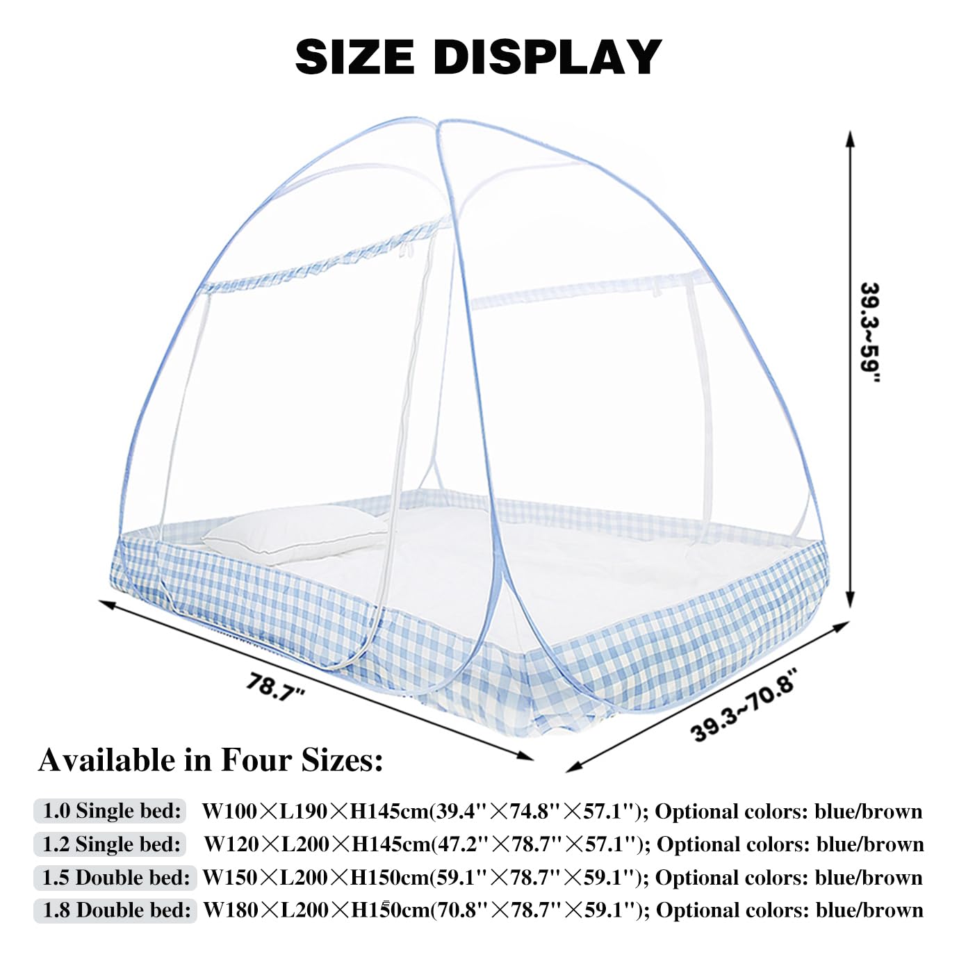 Tinyuet Mosquito Net for Bed, Portable Double Door Pop-up Mosquito Netting with Net Bottom, 59x78.7in Bed Tent for Indoor and Outdoor Use, Insect Screen - Blue Edge