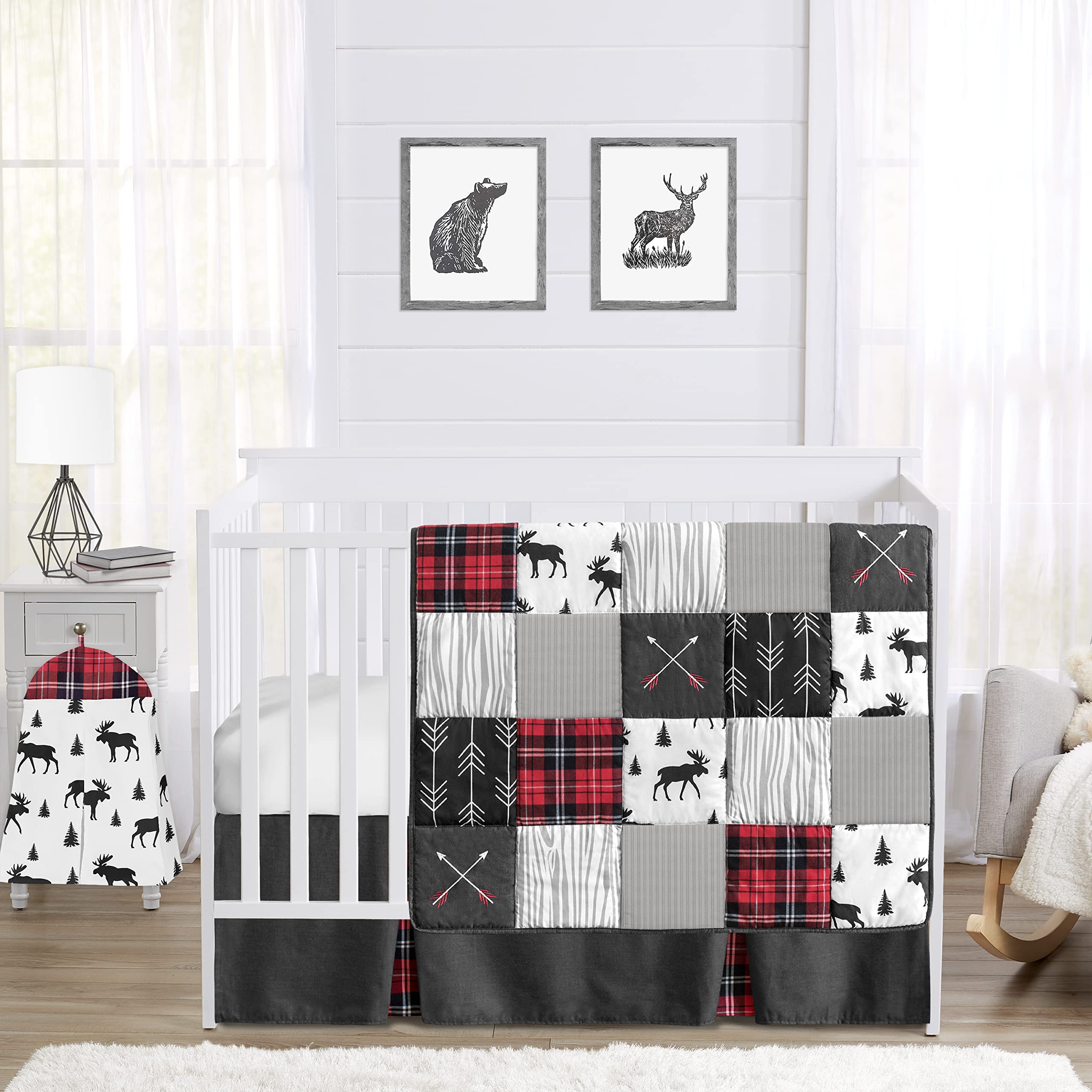 Sweet Jojo Designs Black and White Woodland Moose Playmat Tummy Time Baby and Infant Play Mat for Rustic Patch Collection