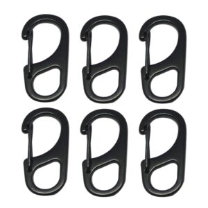 bytiyar small carabiner clips 1.85inch (47mm) metal snap hooks with fixed eye spring gate keychain parocord rope clasps accessories, 6 pcs black