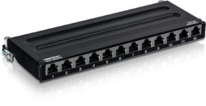 trendnet 12-port cat6a shielded patch panel, 10g ready, cat5e,cat6,cat6a compatible, metal housing, color-coded labeling for t568a and t568b wiring,cable management,wall mountable, black,tc-p12c6as