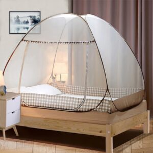 tinyuet mosquito net for bed, portable single door pop-up mosquito netting with net bottom, 39.3x78.7in bed tent for indoor and outdoor use, insect screen - brown edge