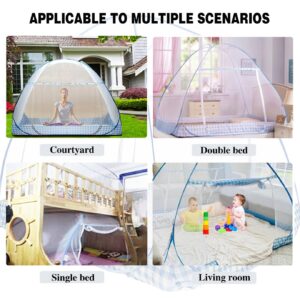 Tinyuet Mosquito Net for Bed, Portable Single Door Pop-up Mosquito Netting with Net Bottom, 39.3x78.7in Bed Tent for Indoor and Outdoor Use, Insect Screen - Brown Edge