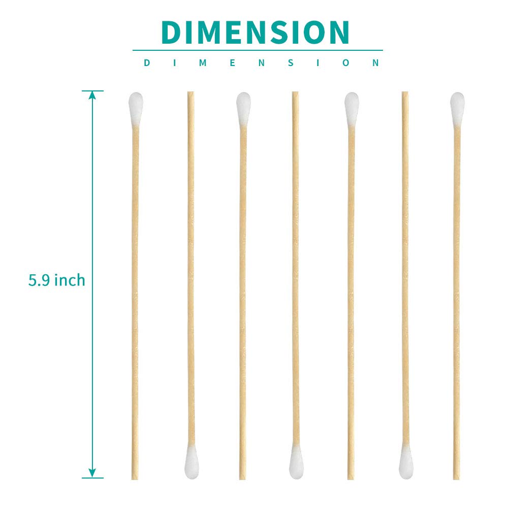 Yinghezu 200 Pcs Count 6" Inch Long Cotton Swabs with Wooden Handles Cotton Tipped Applicator, Cleaning with Wood Handle for Oil Makeup Gun Applicators, Eye Ears Eyeshadow Brush and Remover Tool