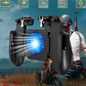 mobile game controller with cooling fan for fortnite pubg,smartphone game l1r1 triggers controller joystick gamepad w/aim and fire buttons for 4.7-6.5" android ios iphone