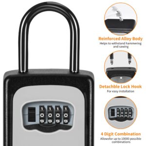 Portable Key Lock Box, Upgrade Clearly Visible Numbers, Lock Box Wall Mounted for House Key, 5 Key Capacity, Weatherproof Resettable Code (1 Pack, Gray)