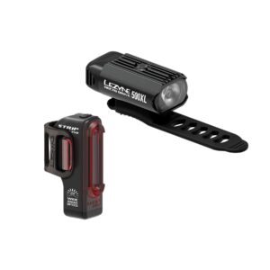 lezyne hecto drive 500xl and strip drive bicycle light set, front and rear pair, 500/150 lumen, road, mountain, gravel bike, usb rechargeable