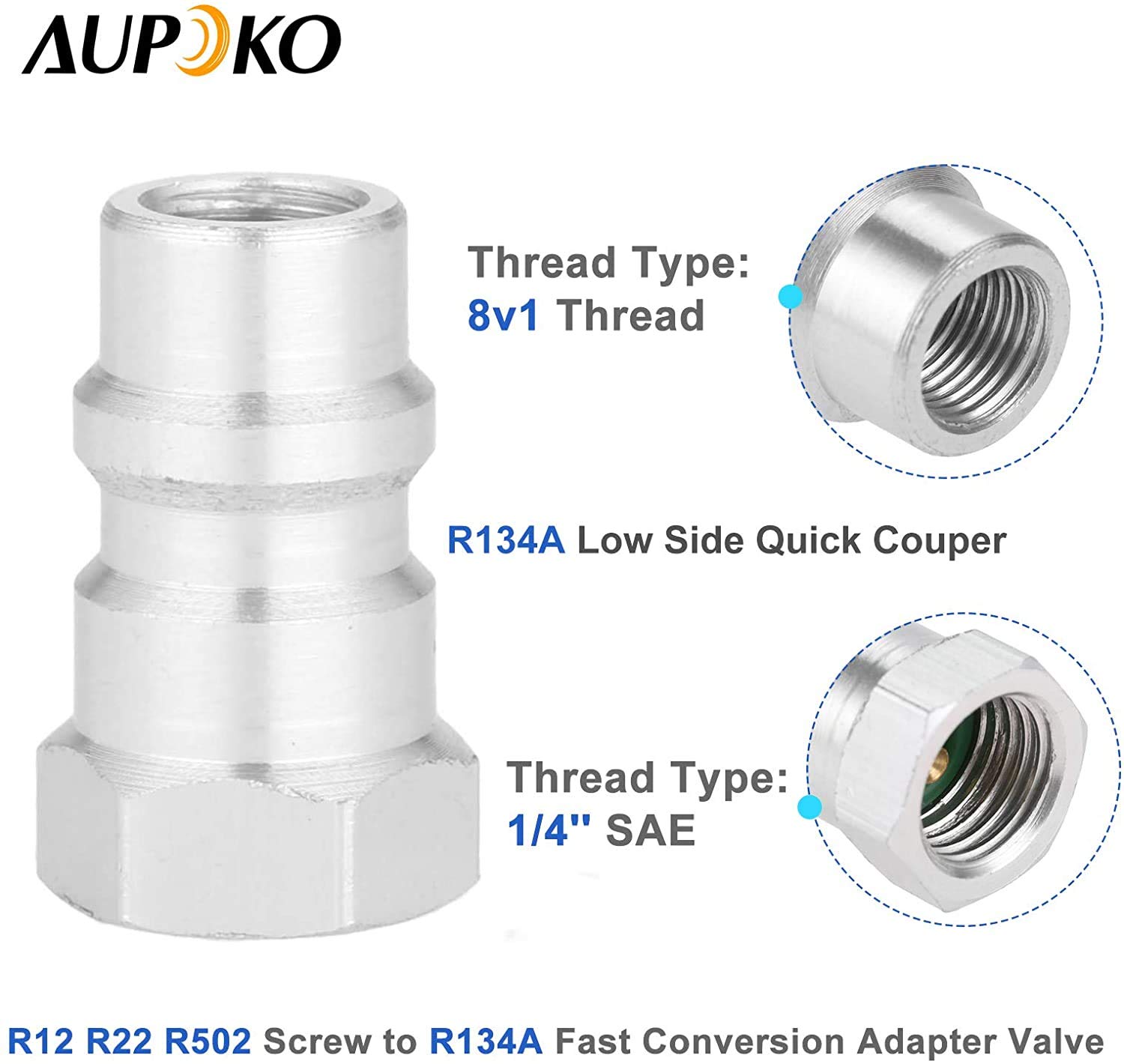 Aupoko R1234YF to R134A Low Side Quick Coupler, R1234YF Low Side Quick Coupler, R12 to R134A Hose Adapter Fitting Connector for Car Air-Conditioning AC Charging