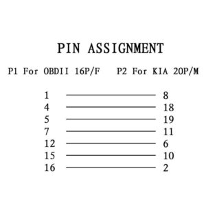 E-Car Connection 20 Pin OBD to 16 Pin Female OBD2 Diagnostic Adapter Connector Cable for KIA