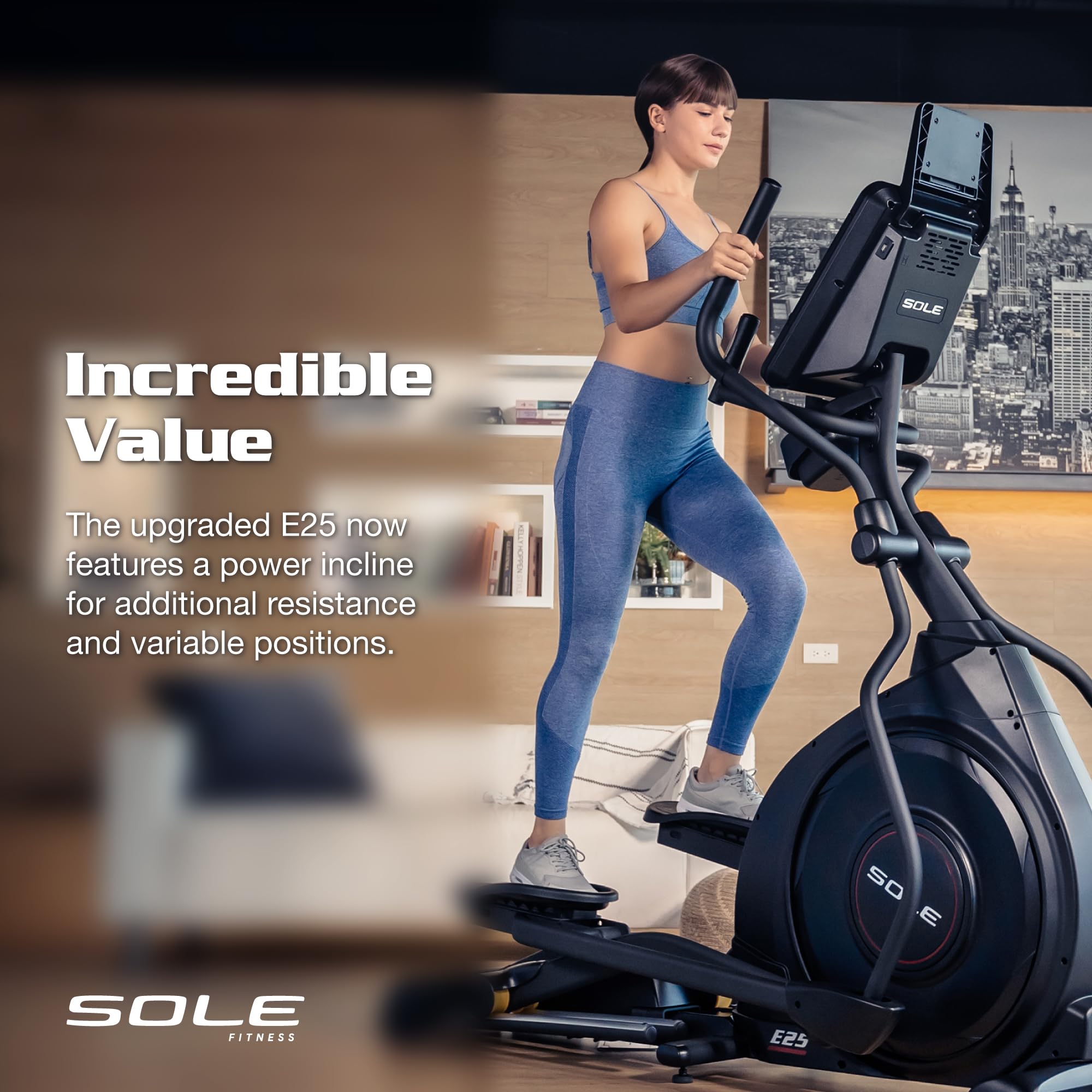 Elliptical Machine: 2023 E25 Elliptical Gym Equipment for Home and Studio, Exercise Equipment with 7.5" LCD Display, Tablet Holder, Adjustable Resistance, Power Incline and Heart Rate Monitoring (E25)