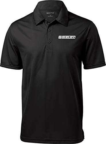 Ford Mustang Shelby Crest Pocket Print Textured Polo, Black Small
