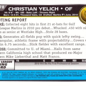 2010 Bowman Draft Picks & Prospects Baseball #BDPP78 Christian Yelich Pre-Rookie Card - 1st Bowman Card