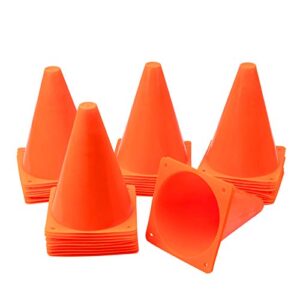 blqh 36 pack 7 inch plastic traffic cones sport training cone sets field marker cones for skate soccer agility training & physical education flexible (36)