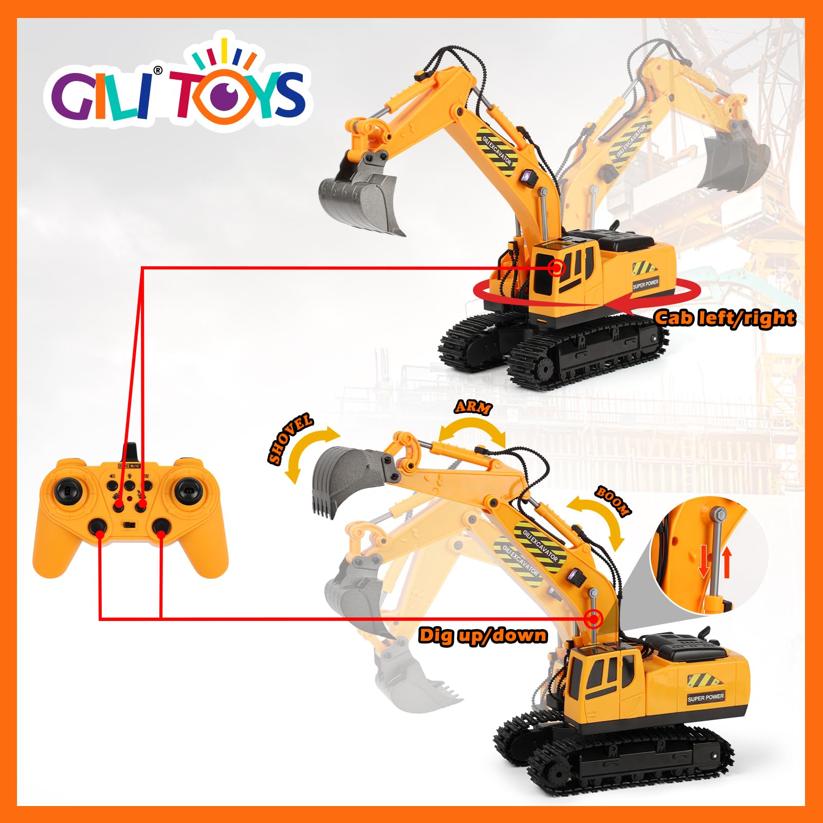 RC Toys Construction Excavator Car: Kids Birthday Gift for Boys Girls 4 5 6 7 8 9+ Year Old Truck Dump Best Toddler Sand Play Vehicles Set Age 4-8