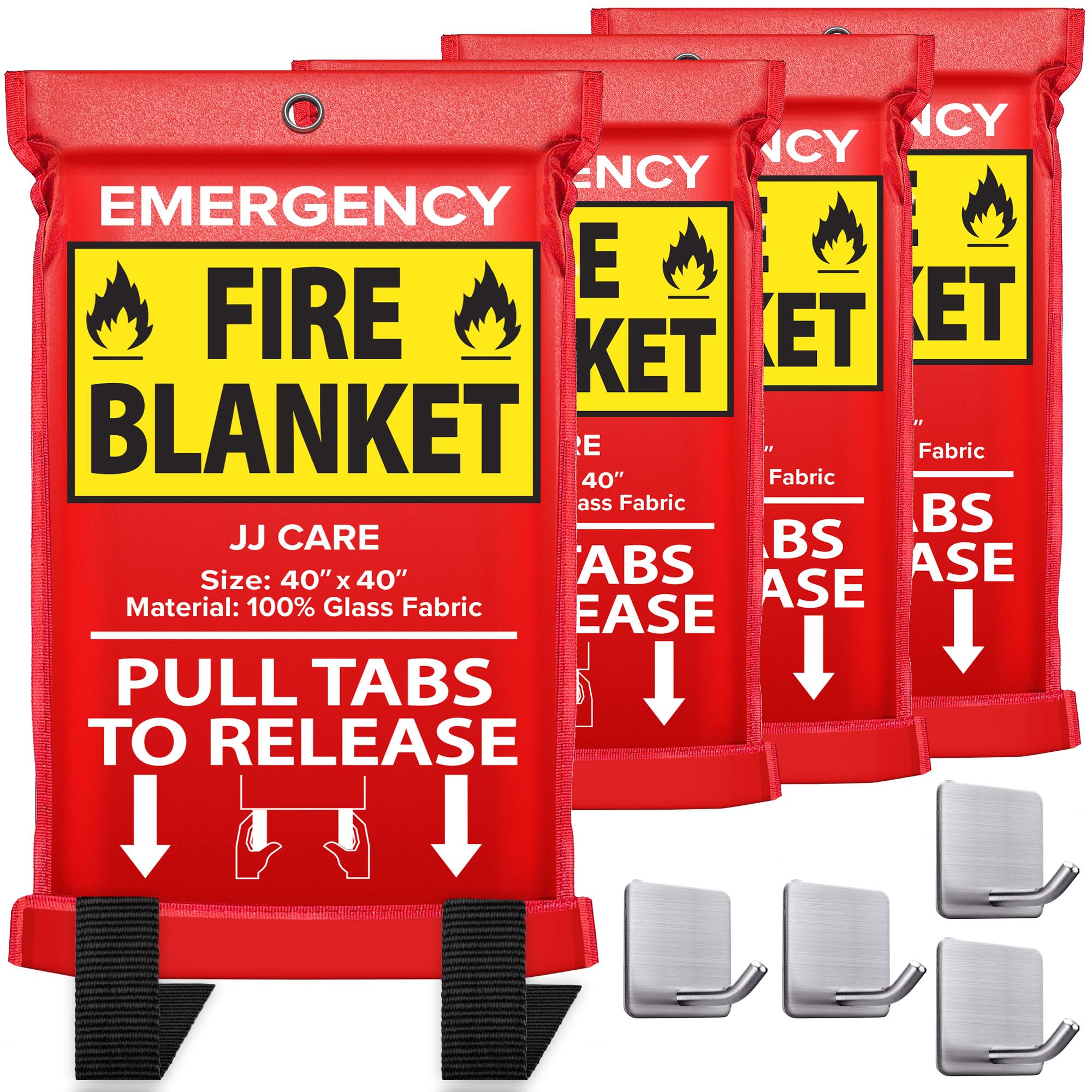 JJ CARE Fire Blanket – 4 Packs with Hooks – Emergency Fire Blanket for Home & Kitchen, High Heat Resistant Fire Suppression Blankets for Home Safety, Kitchen, and Camping