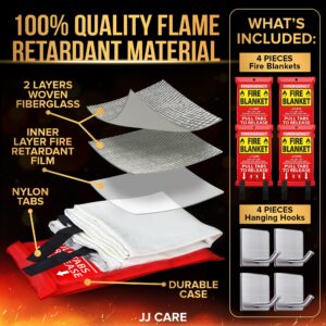 JJ CARE Fire Blanket – 4 Packs with Hooks – Emergency Fire Blanket for Home & Kitchen, High Heat Resistant Fire Suppression Blankets for Home Safety, Kitchen, and Camping