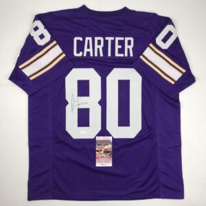 Autographed/Signed Cris Carter Minnesota Purple Football Jersey JSA COA