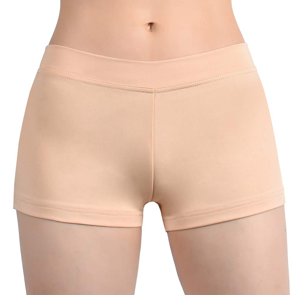 SUPRNOWA Boy Cut Shorts Low Rise Booty Shorts Spandex Active Dance Yoga Workout Fitness for Women (Nude, Small)