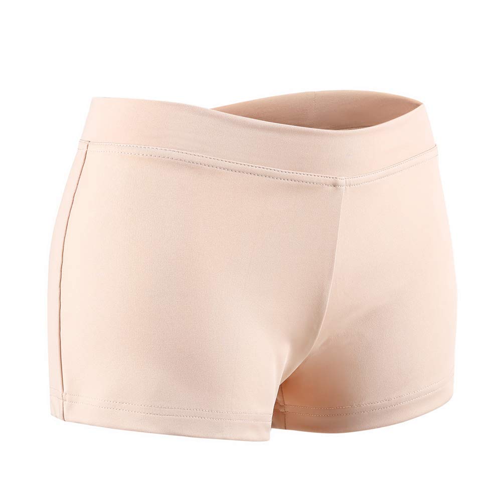 SUPRNOWA Boy Cut Shorts Low Rise Booty Shorts Spandex Active Dance Yoga Workout Fitness for Women (Nude, Small)