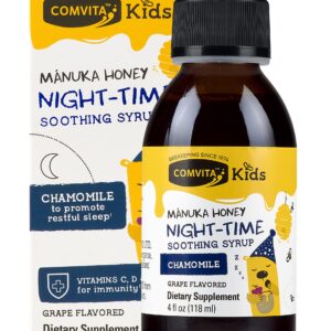 COMVITA Kids Nighttime Soothing Natural Syrup, UMF 10+ Manuka Honey, Vitamin C, D & Zinc, Chamomile Extract, Grape Flavor 4 oz