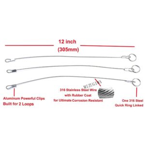 MIZUGIWA Stainless Steel Lanyard Cable,Tether Safety Wire for Loss Prevention 2 Loops w/Quick Release Ring & Rubber Coating 12" Set of 10