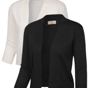 GRACE KARIN Office Cropped Knitting Jacket for Dress (XXL,Black&Ivory,2 Pack)