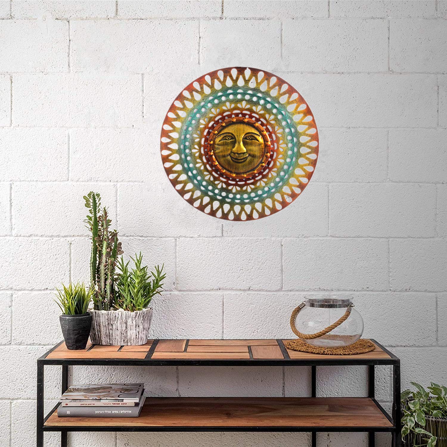 Woerte home 15.75-inch Metal Sun Art Wall Hanging Unique DIY INDOOR and Outdoor Home decoration