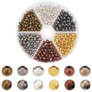 PH PandaHall 5mm Iron Round Spacer Beads, 420pcs 6 Colors Metal Smooth Loose Beads Jewelry Beads for Necklaces Bracelets Earrings Jewelry Making