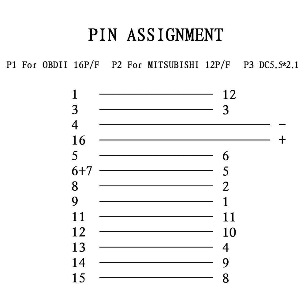 E-Car Connection 12 Pin OBD to 16 Pin OBD2 Diagnostic Adapter Cable for Mitsubishi and Hyundai Cars