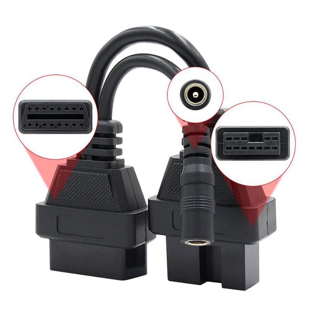 E-Car Connection 12 Pin OBD to 16 Pin OBD2 Diagnostic Adapter Cable for Mitsubishi and Hyundai Cars