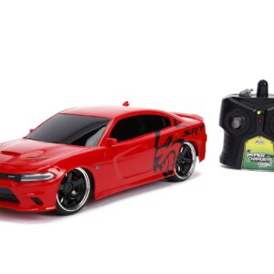 Jada Toys Big Time Muscle Hyperchargers RC - 2015 Dodge Charger SRT Hellcat, USB Charging, 2.4Ghz, Glossy Red