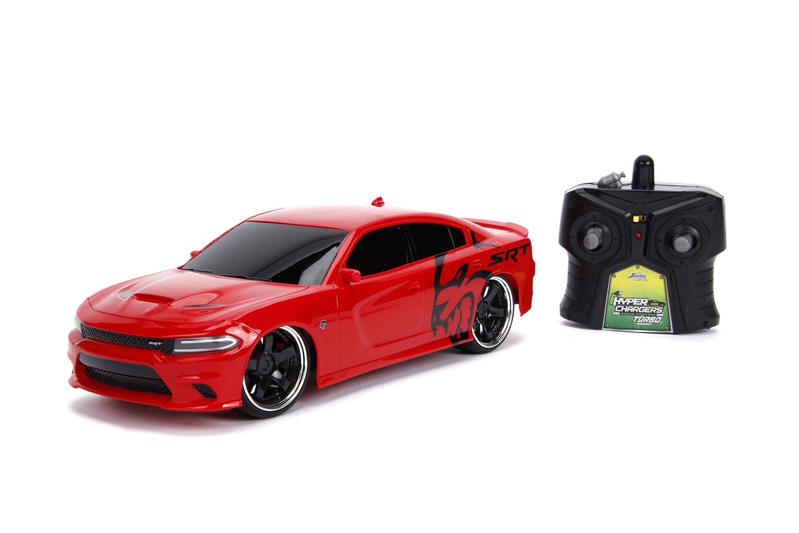 Jada Toys Big Time Muscle Hyperchargers RC - 2015 Dodge Charger SRT Hellcat, USB Charging, 2.4Ghz, Glossy Red