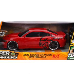 Jada Toys Big Time Muscle Hyperchargers RC - 2015 Dodge Charger SRT Hellcat, USB Charging, 2.4Ghz, Glossy Red