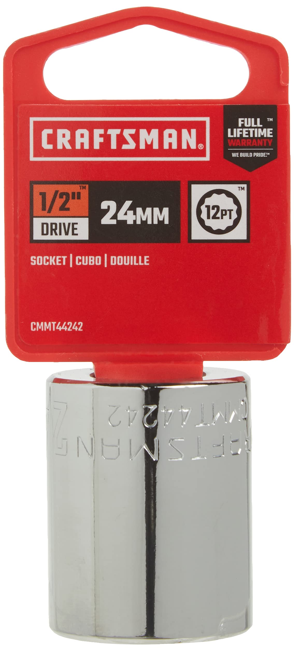 CRAFTSMAN Shallow Socket, Metric, 1/2-Inch Drive, 24mm, 12-Point (CMMT44242)