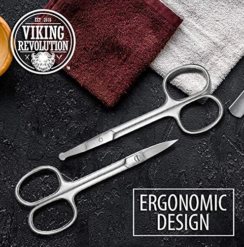 Viking Revolution Facial Hair Grooming Scissors For Men- Curved and Rounded Mustache, Nose Hair Scissors & Beard Trimming Scissors- Small Scissors for Eyebrows and Ear Hair- Stainless Steel