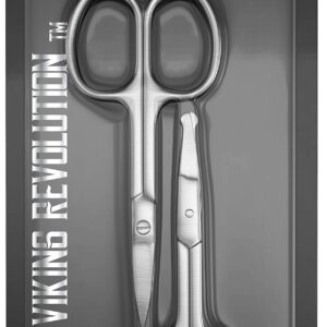 Viking Revolution Facial Hair Grooming Scissors For Men- Curved and Rounded Mustache, Nose Hair Scissors & Beard Trimming Scissors- Small Scissors for Eyebrows and Ear Hair- Stainless Steel