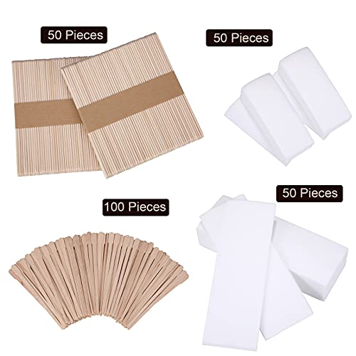 Yaomiao 250 Pieces Wax Strips and Sticks Kit Includes Waxing Strips Hair Removal Cloth Wax Strips and Wooden Smooth Wax Applicator Sticks for Women Men Body Skin Hair Removal (White)