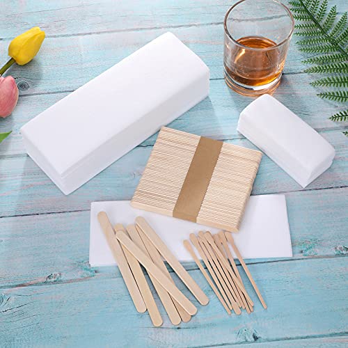 Yaomiao 250 Pieces Wax Strips and Sticks Kit Includes Waxing Strips Hair Removal Cloth Wax Strips and Wooden Smooth Wax Applicator Sticks for Women Men Body Skin Hair Removal (White)