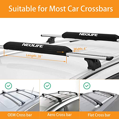 WONITAGO Soft Roof Rack Pads with Two 15 Ft Tie Down Straps for Surfboard, SUP Paddleboard, Snowboard, 28 (Pair) Black