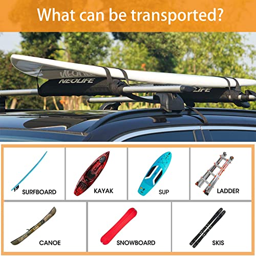 WONITAGO Soft Roof Rack Pads with Two 15 Ft Tie Down Straps for Surfboard, SUP Paddleboard, Snowboard, 28 (Pair) Black