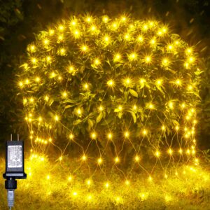 christmas decorations string lights outdoor, net mesh lighting 200 led bulbs waterproof, for indoor, curtain, tree, halloween, bush, party, wedding, fairy, wall (9.8'x6.6', plug in, warm white)