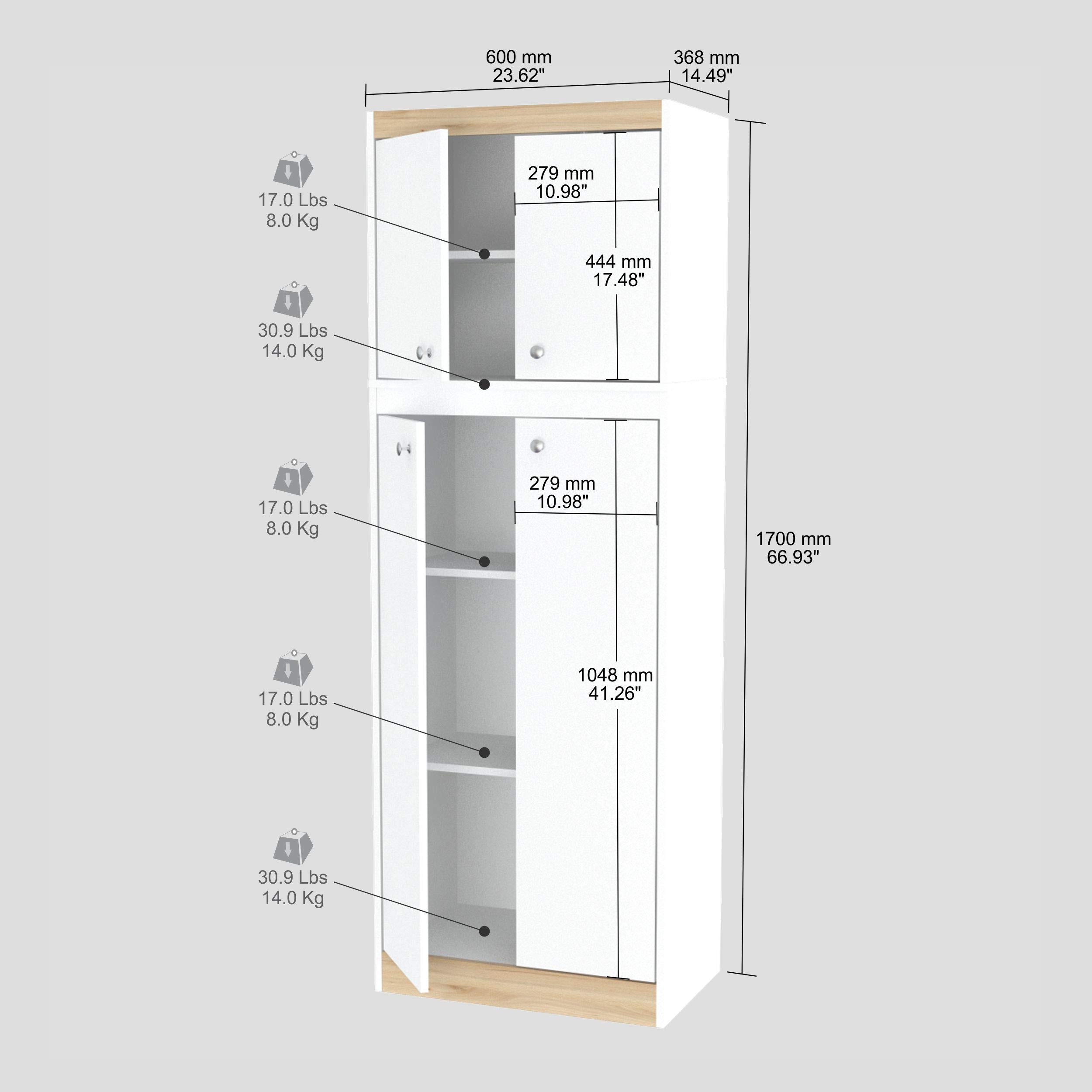 Inval Galley Kitchen 4-Door Storage Cabinet, White & Vienes Oak